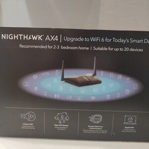 Netgear‎ RAX35 Black Nighthawk AX4 4 Stream WiFi 6 Router System Home Security